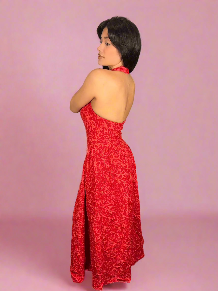 Crimson Bloom Midi Dress